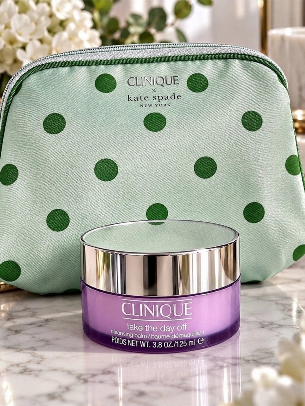 Kate Spade Cosmetic Bag with Clinique Take The Day Off Cleansing Balm Cleansing
